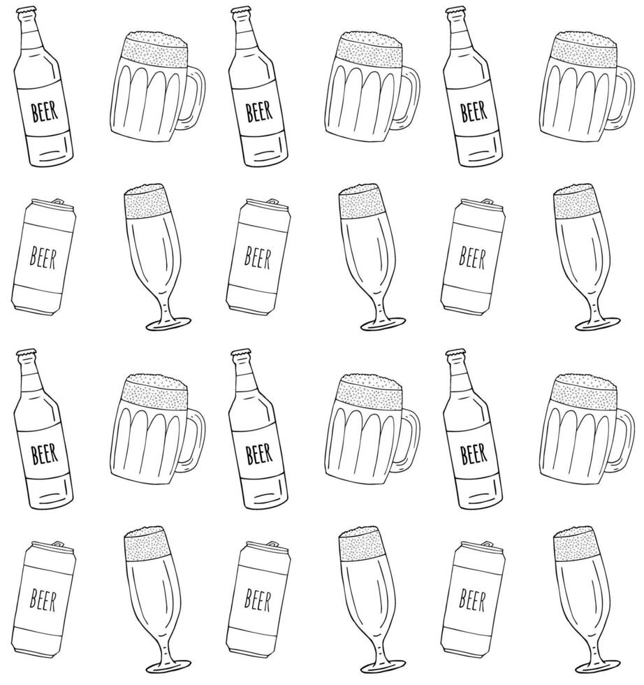 Vector seamless pattern of different beer glasses