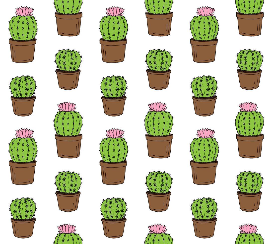 Vector seamless pattern of hand drawn cactus