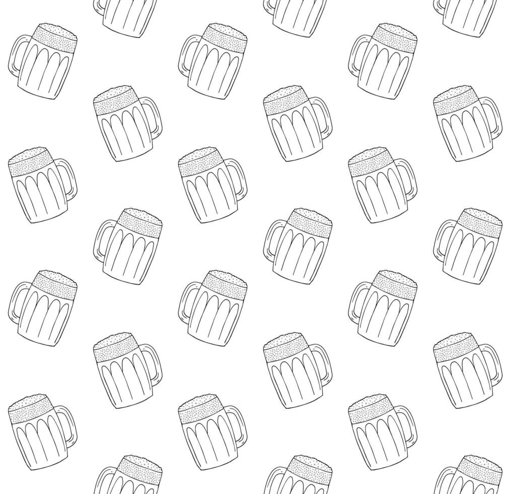 Vector seamless pattern of sketch beer glasses