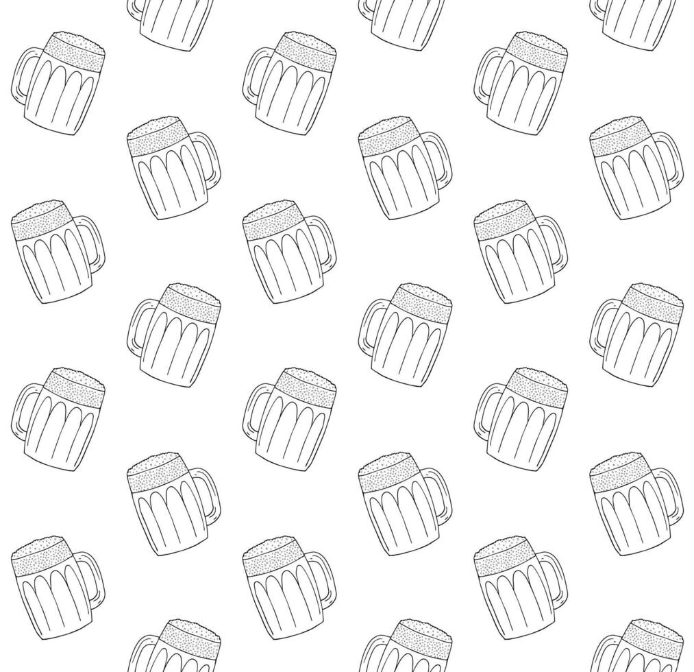 Vector seamless pattern of sketch beer glasses