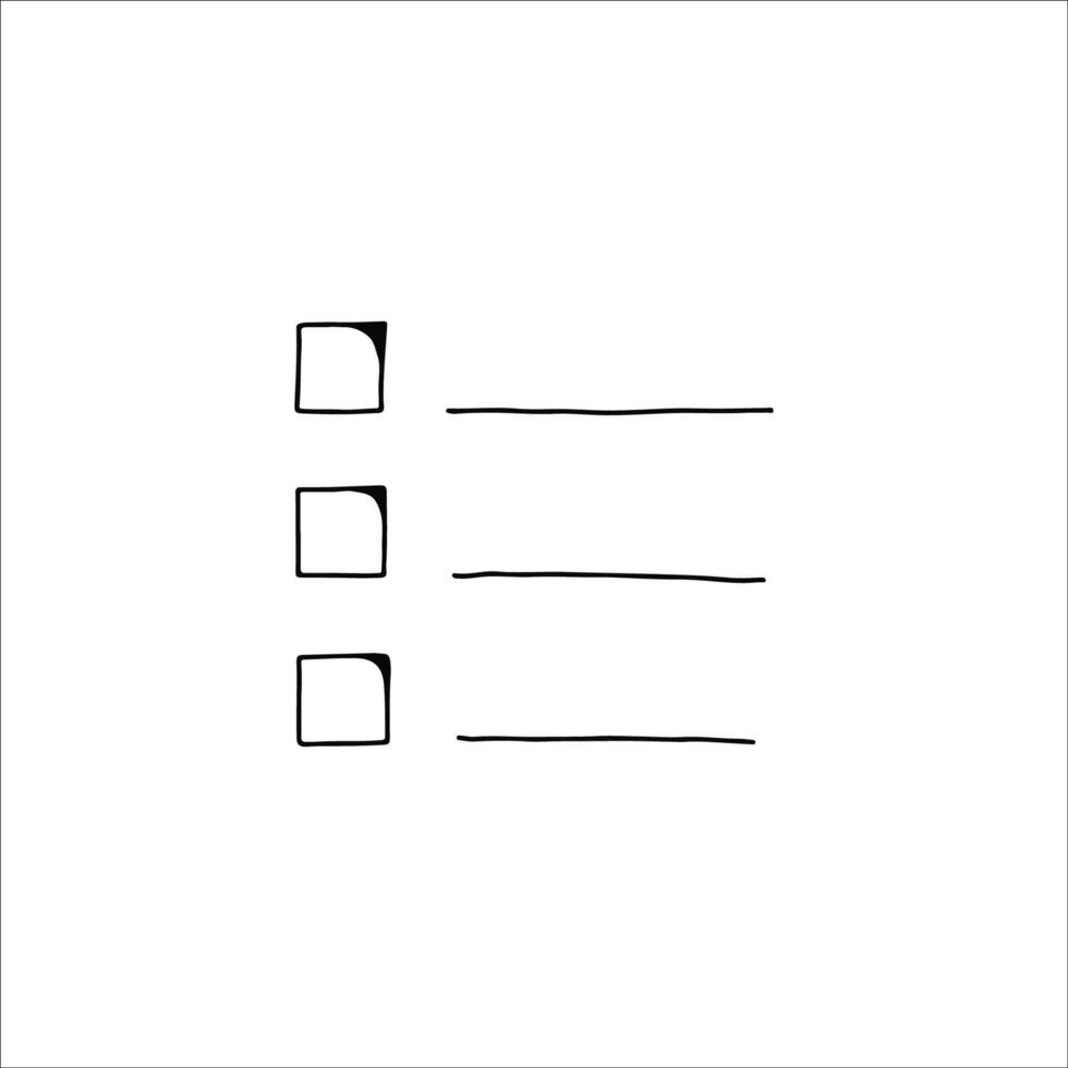dibujado a mano casillas de verificación con líneas en un blanco antecedentes ilustrando un lista vector