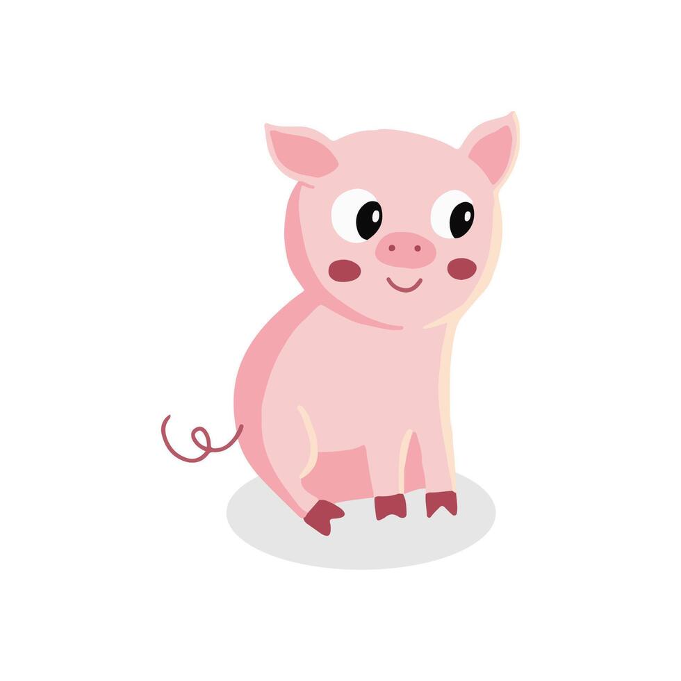 Adorable Cartoon Piglet Sitting on a White Background Illustration vector
