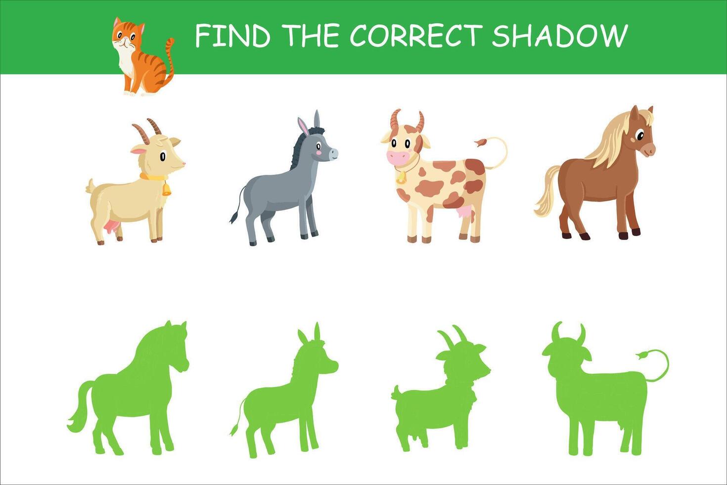 Educational Childrens Game Focused on Matching Animals to Their Correct Shadows vector