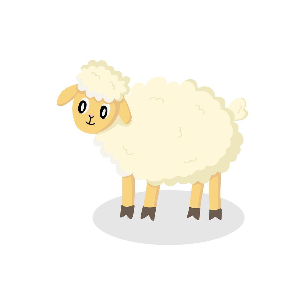 Charming Illustrated Sheep Standing Alone on a Plain White Background vector