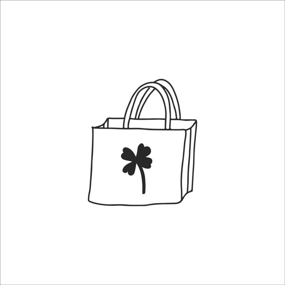 Minimalistic Illustration of a Tote Bag With a Clover Motif on a White Background vector