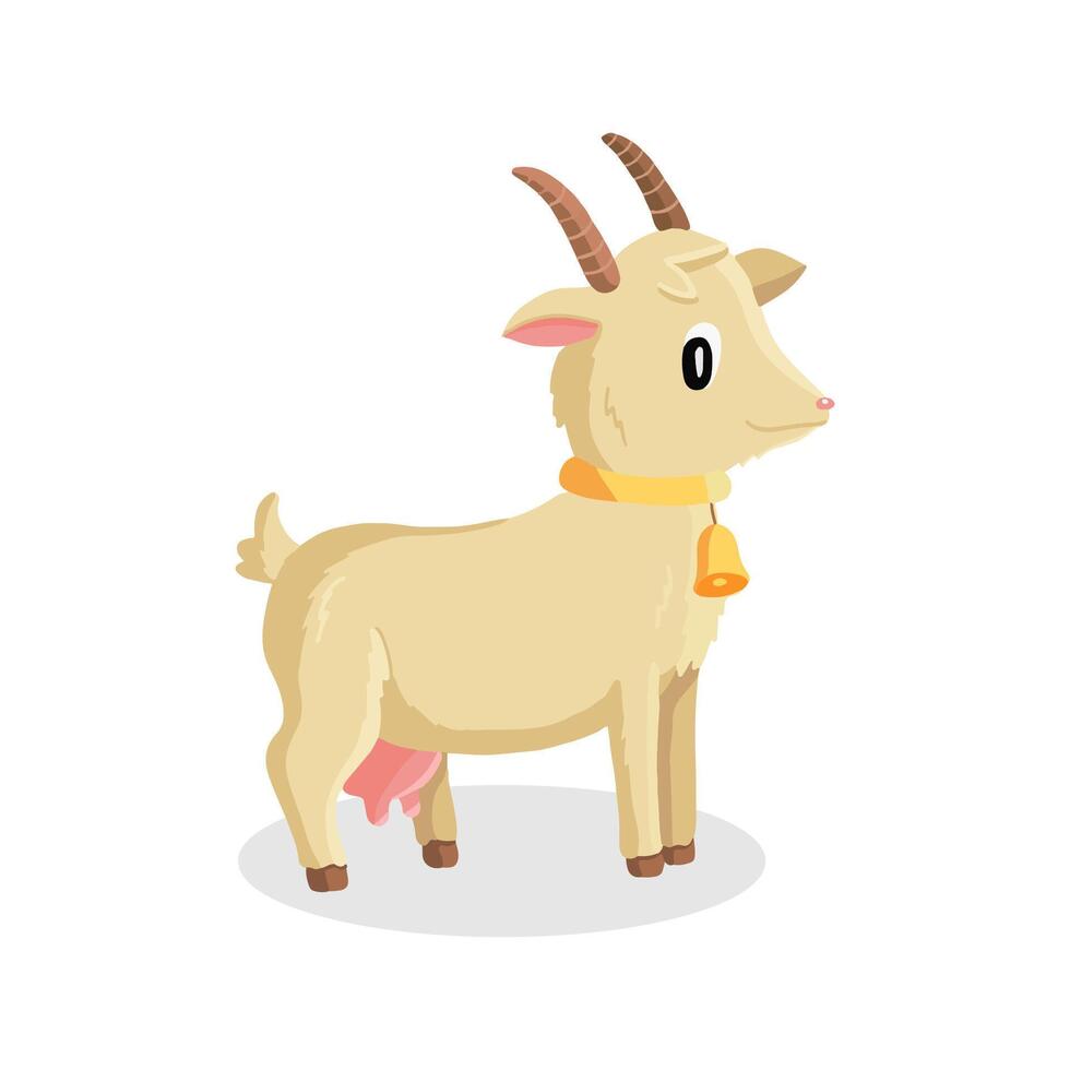 Illustration of a Cartoon Goat With a Yellow Bell Standing Isolated on White Background vector