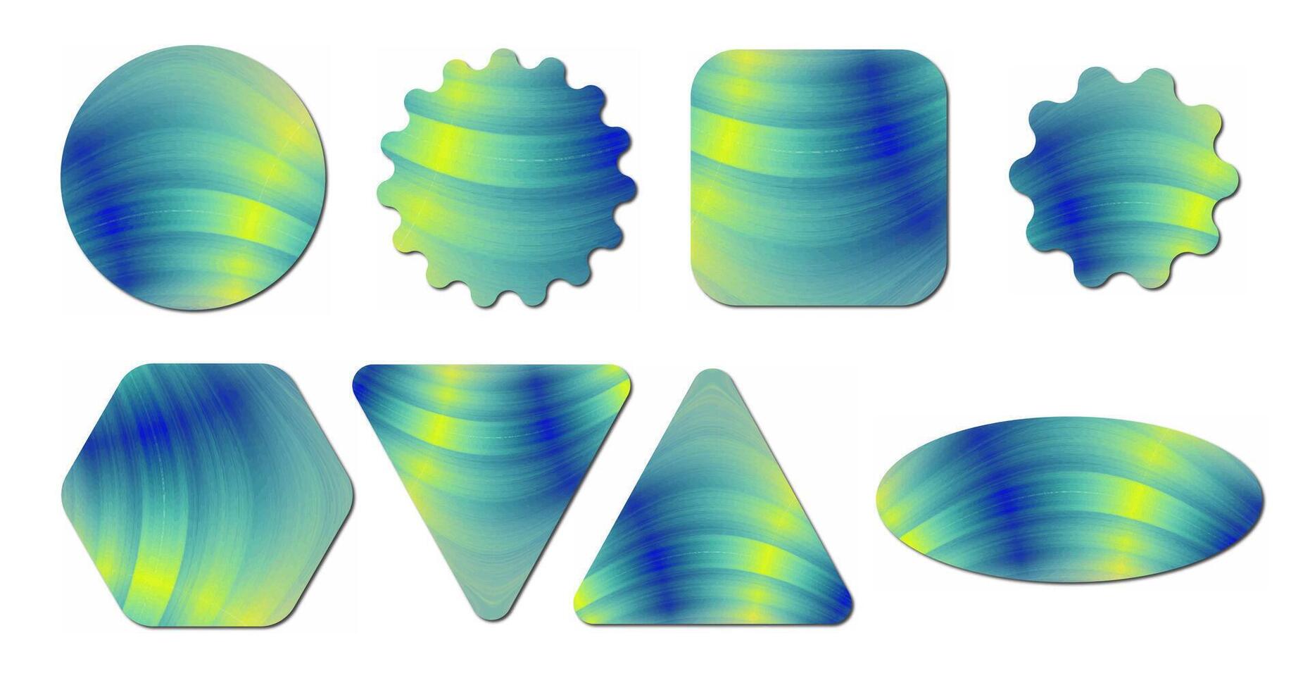 Collection of Abstract Blue and Green Holographic Stickers in Various Shapes vector