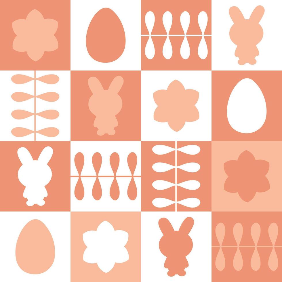 Swiss style monochrome Easter pattern with rabbits, eggs and flowers. Print for paper, textile and fabric. Perfect surface design. vector