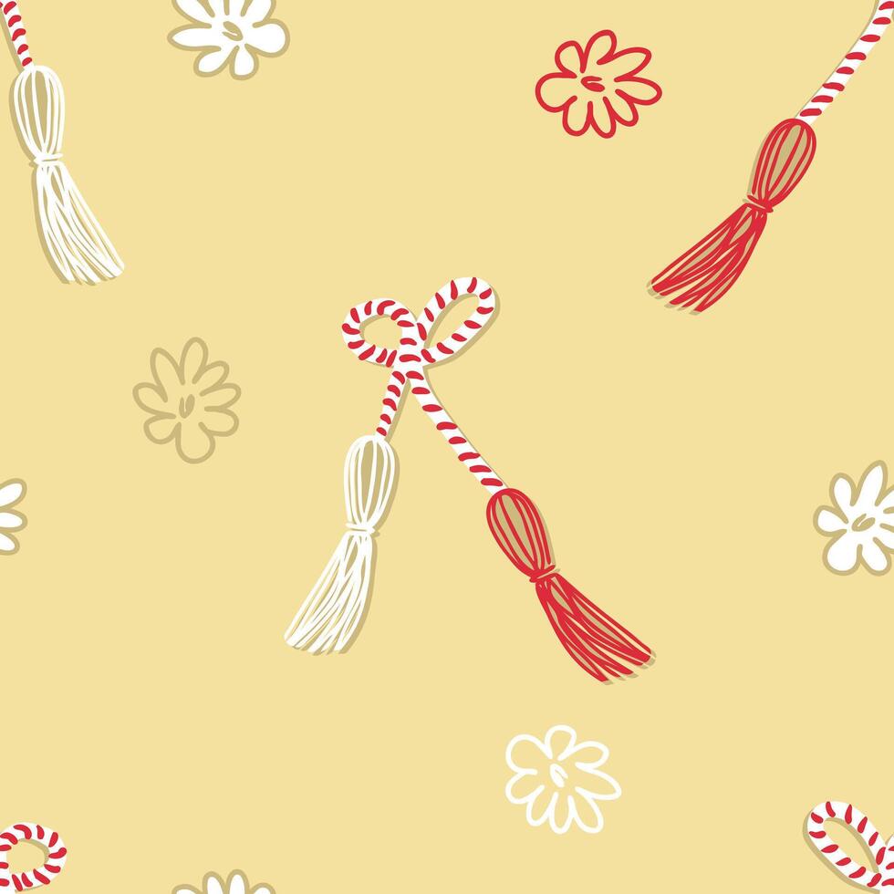 Vector seamless pattern with martisor 1 March spring celebration gift. Print for paper, textile and fabric. Perfect surface design.