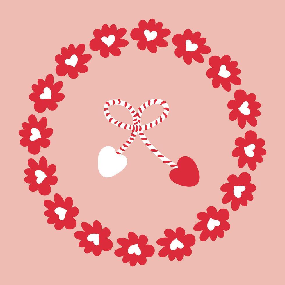 Red and white Martisor 1 March spring celebration gift vector illustration. Perfect print for poster, card, sticker.