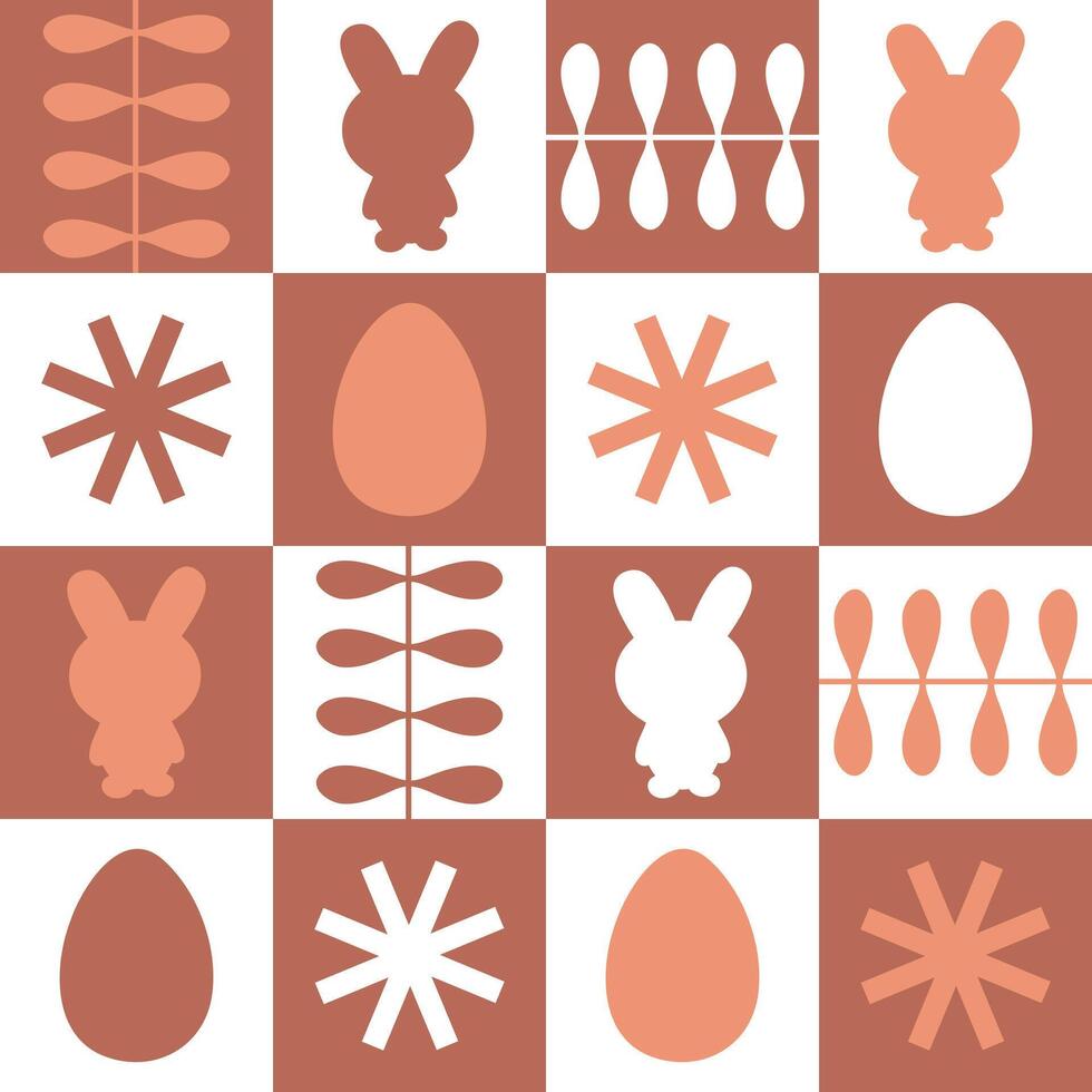 Festive monochrome Easter pattern with cute chocolate rabbits and eggs. Print for paper, textile and fabric. Perfect surface design. vector