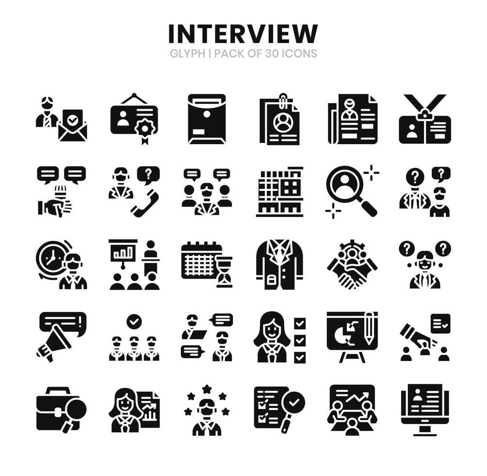 Interview Icons Bundle.  Glyph icons style. Vector illustration.