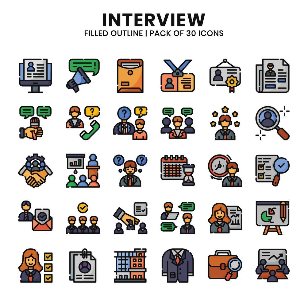 Interview Icons Bundle.  Filled outline icons style. Vector illustration.