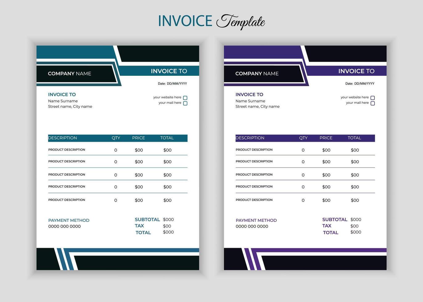 Creative geometric business invoice design. vector