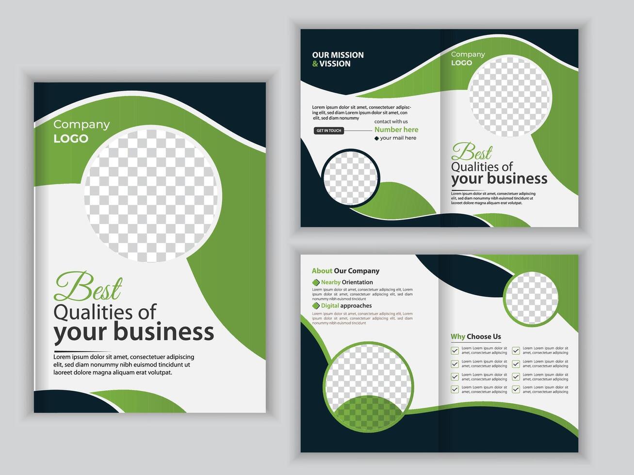 Business Marketing  bifold brochure design, corporate Business cover page annual report. vector