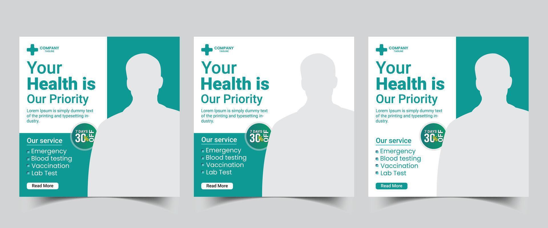 Medical social media post design for business promotion hospital banner template vector