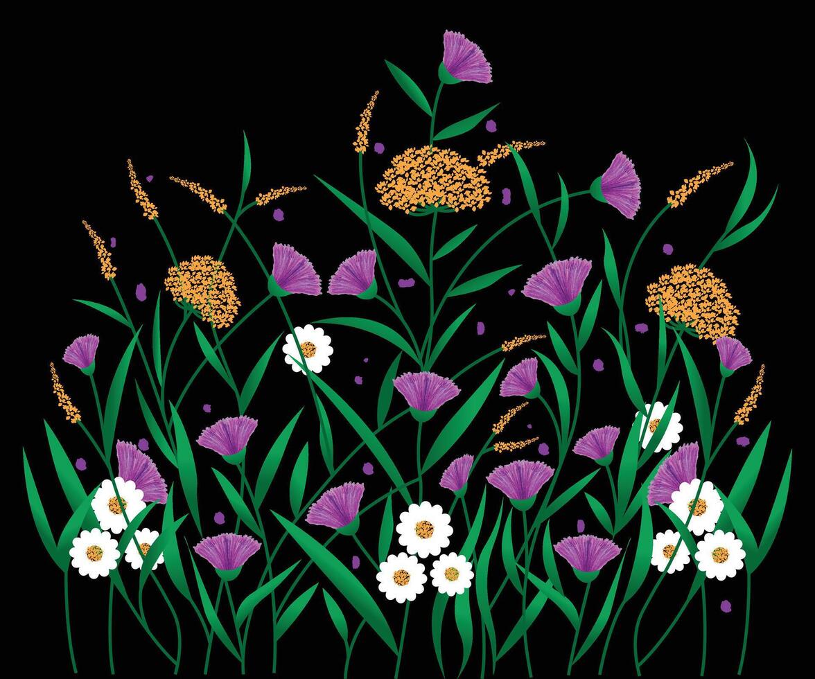 Seamless hand drawn floral pattern with tantuja textile print design. Flower leaves, floral bouquets, drawing illustration vector
