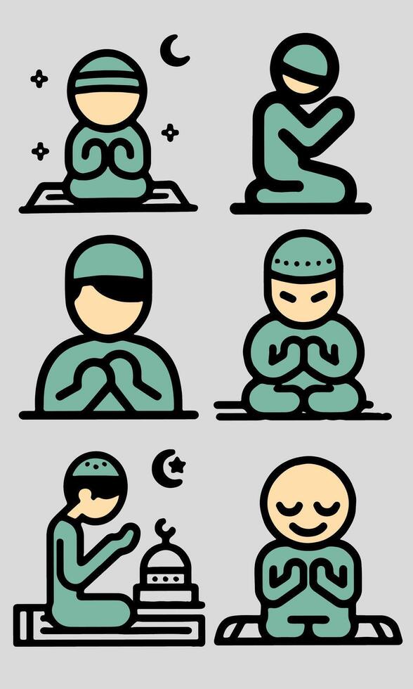 Icon set of muslims praying vector