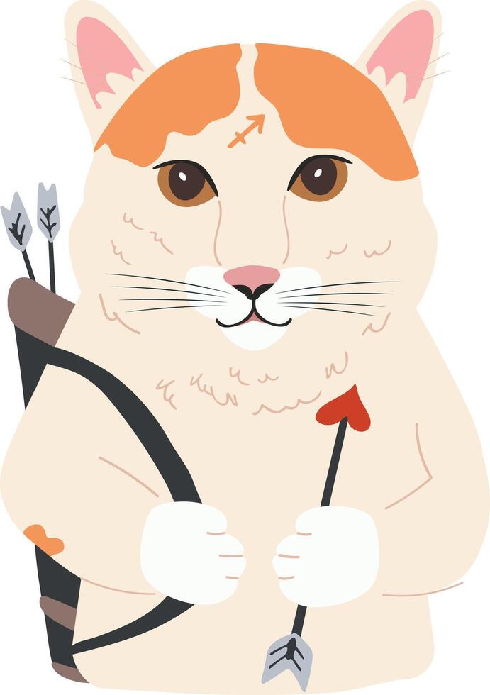a cartoon cat with an arrow and bow vector