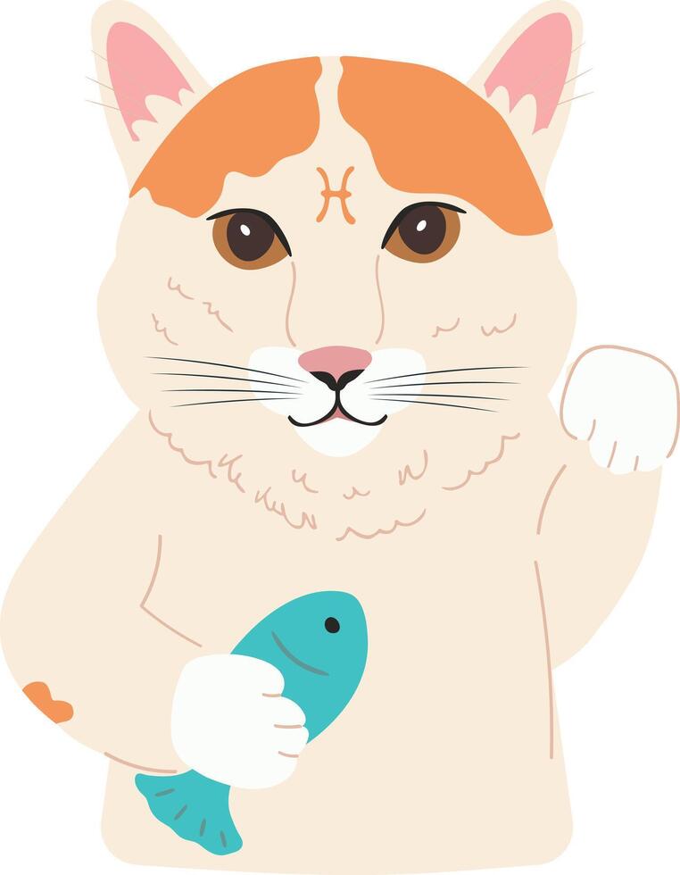 a cat holding a fish in its paw vector