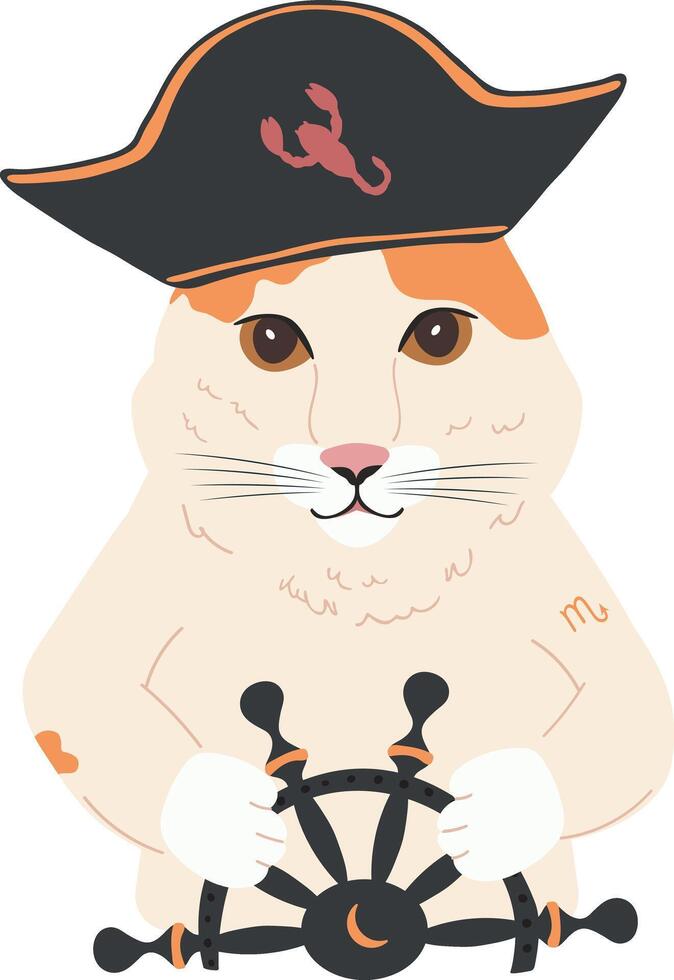 a cat in a pirate hat holding a steering wheel vector