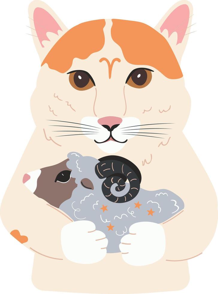 a cat aries holding a sheep in its paws vector