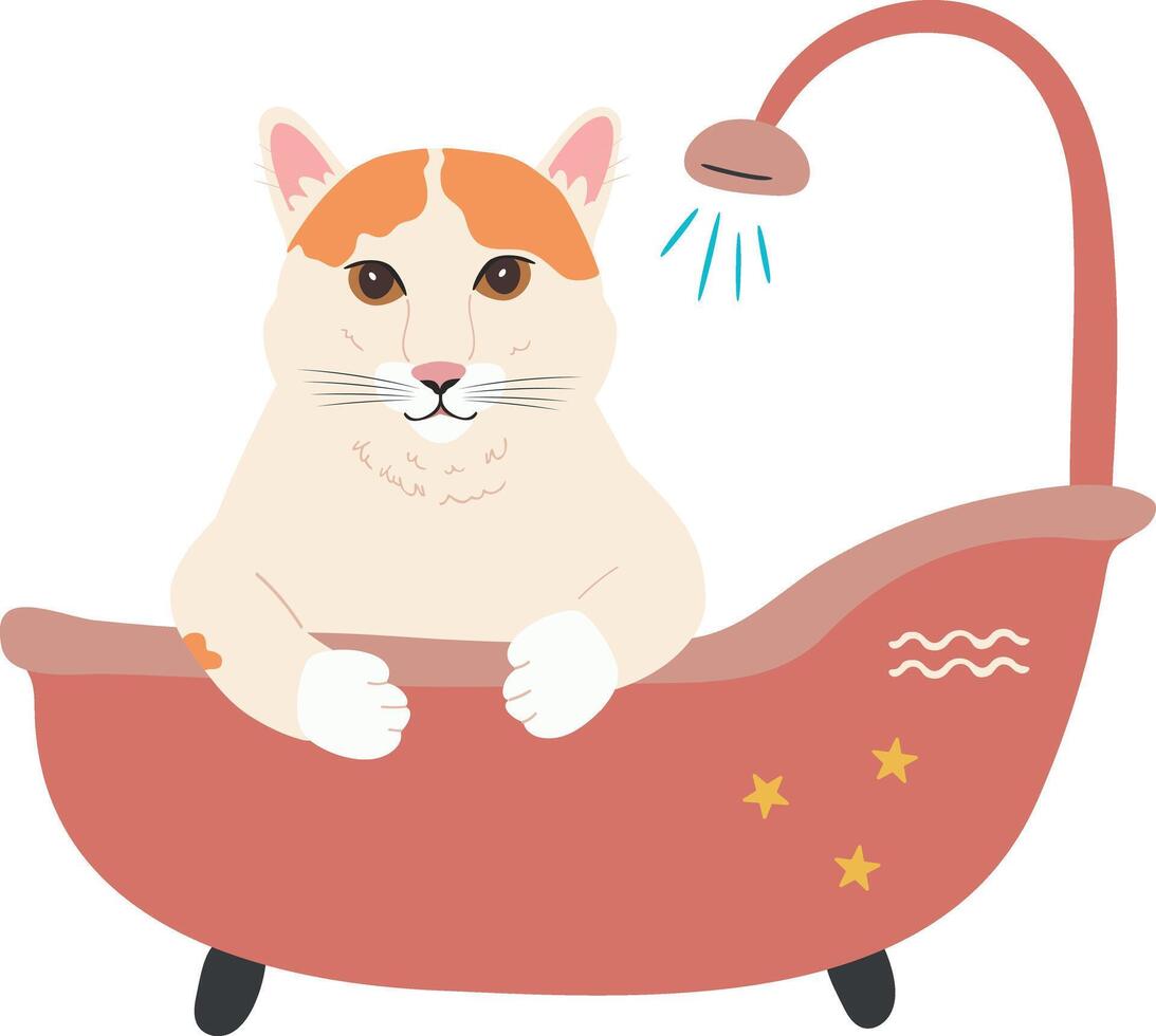 a cat is sitting in a bathtub with a shower head vector