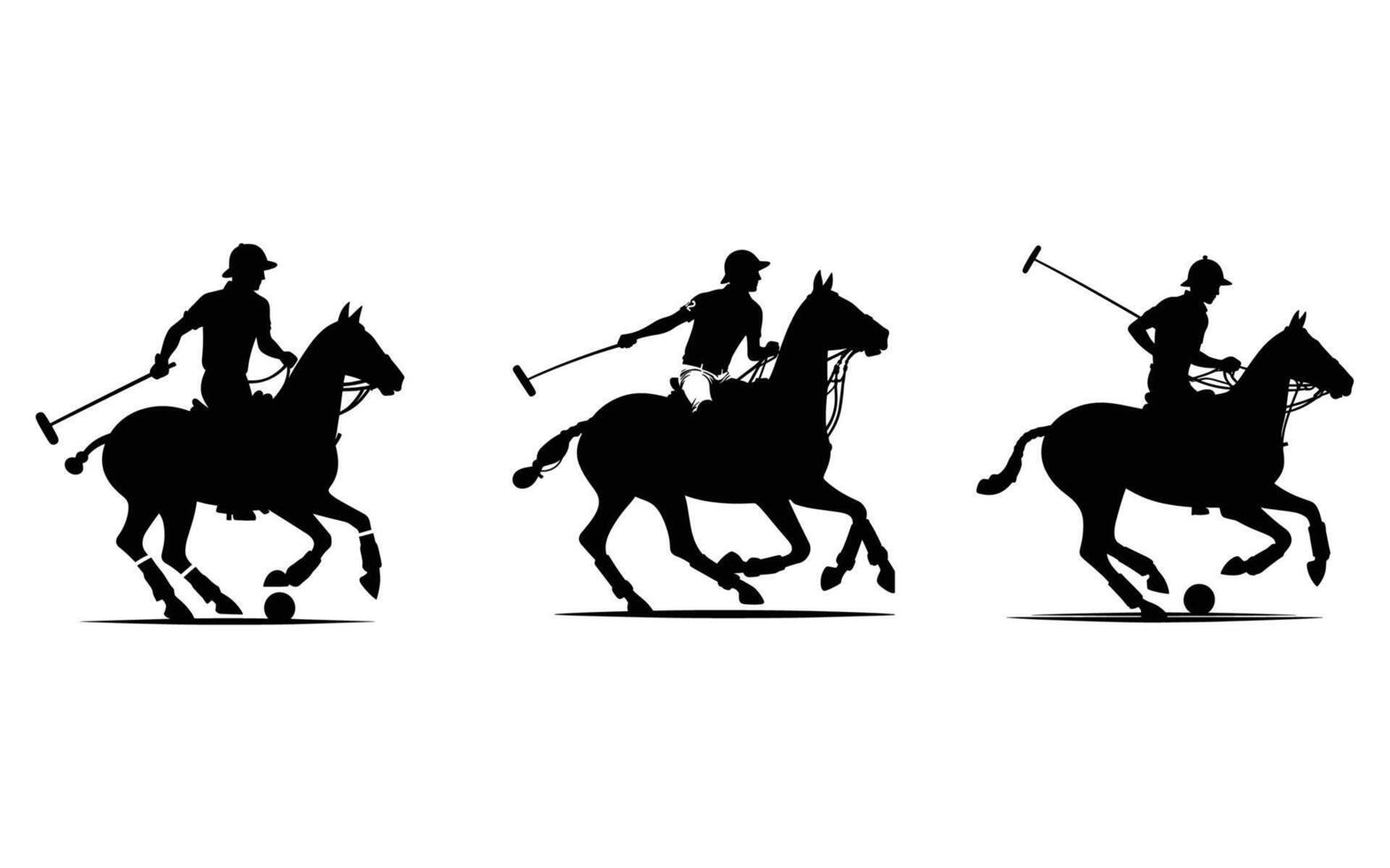 SET OF 3 POLO PLAYER WITH HORSE SILHOUETTE VECTOR BUNDLE