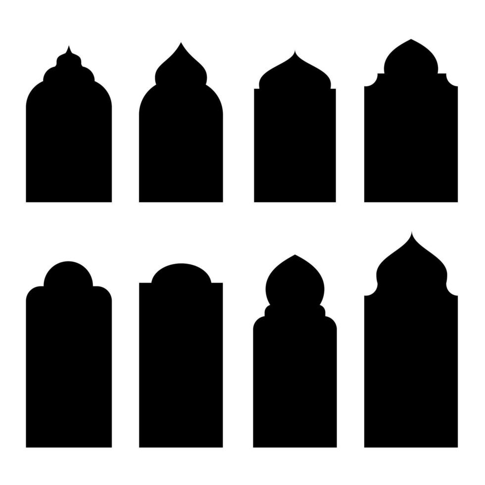 Set of vector silhouettes of Arabic and Islamic windows for holiday card design.