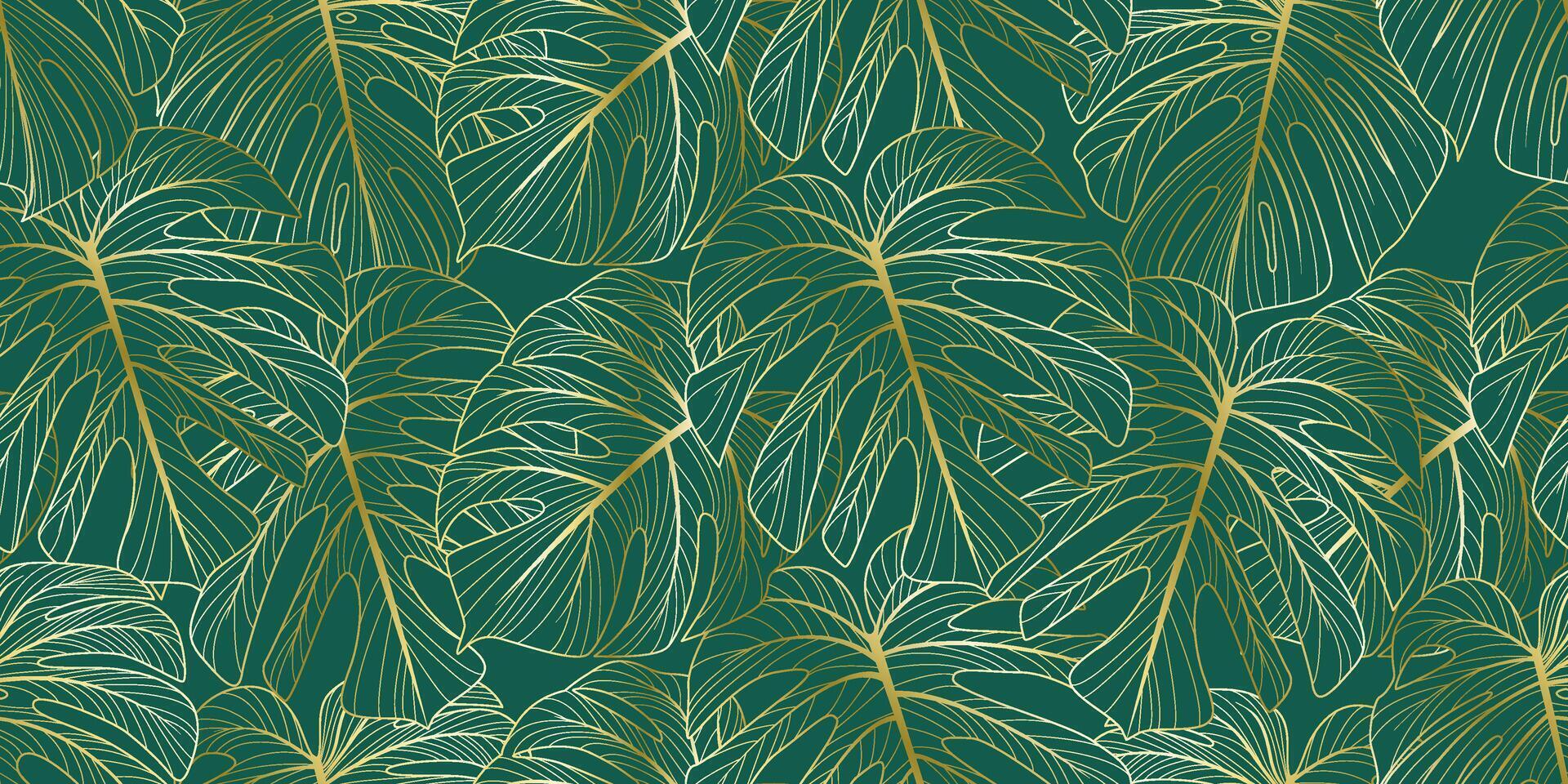 Elegant vector seamless background with abstract golden exotic monstera leaves for wrapping paper, textile, wedding, beauty