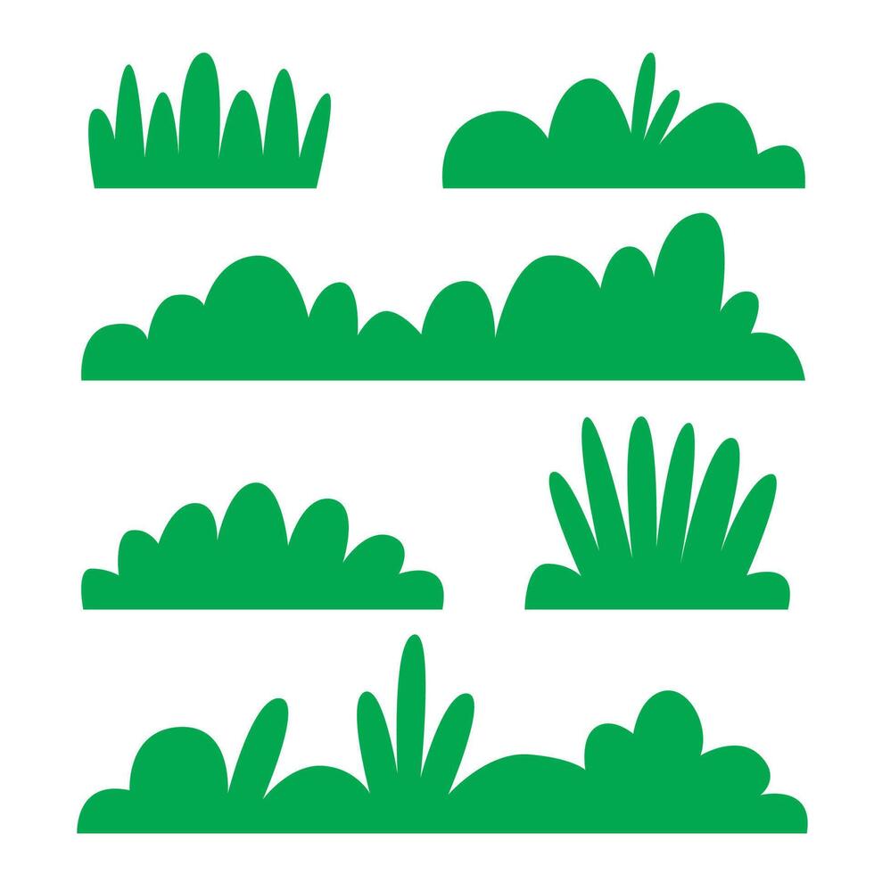 Simple Flat Green Grass Cartoon Set vector