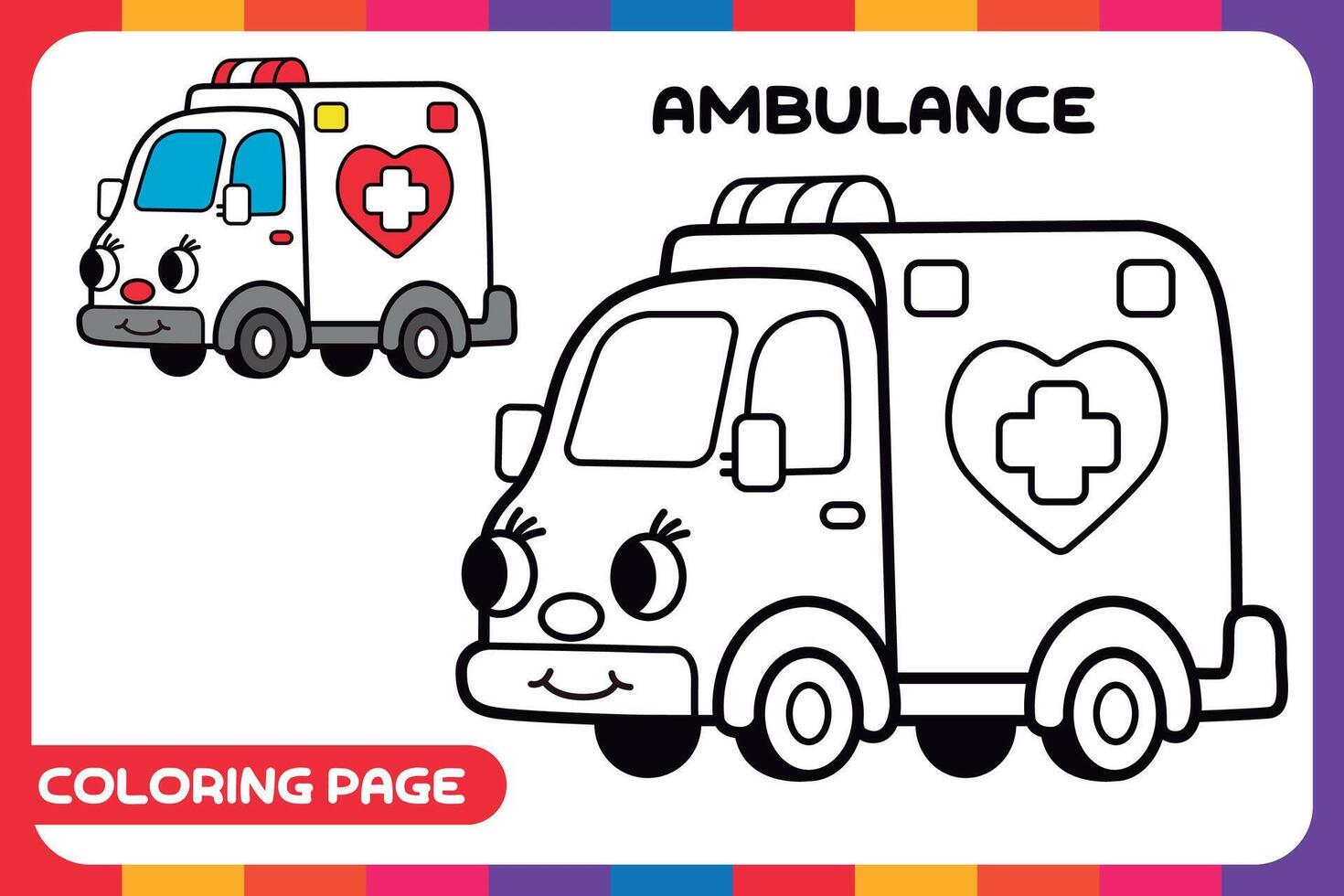 coloring page of a hand-drawn cartoon-style ambulance for kids vector