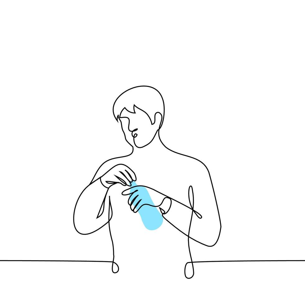 man puffed out cheeks while drinking water from bottle - one line drawing vector. concept of quenching thirst, mineral water, soda in a plastic bottle vector