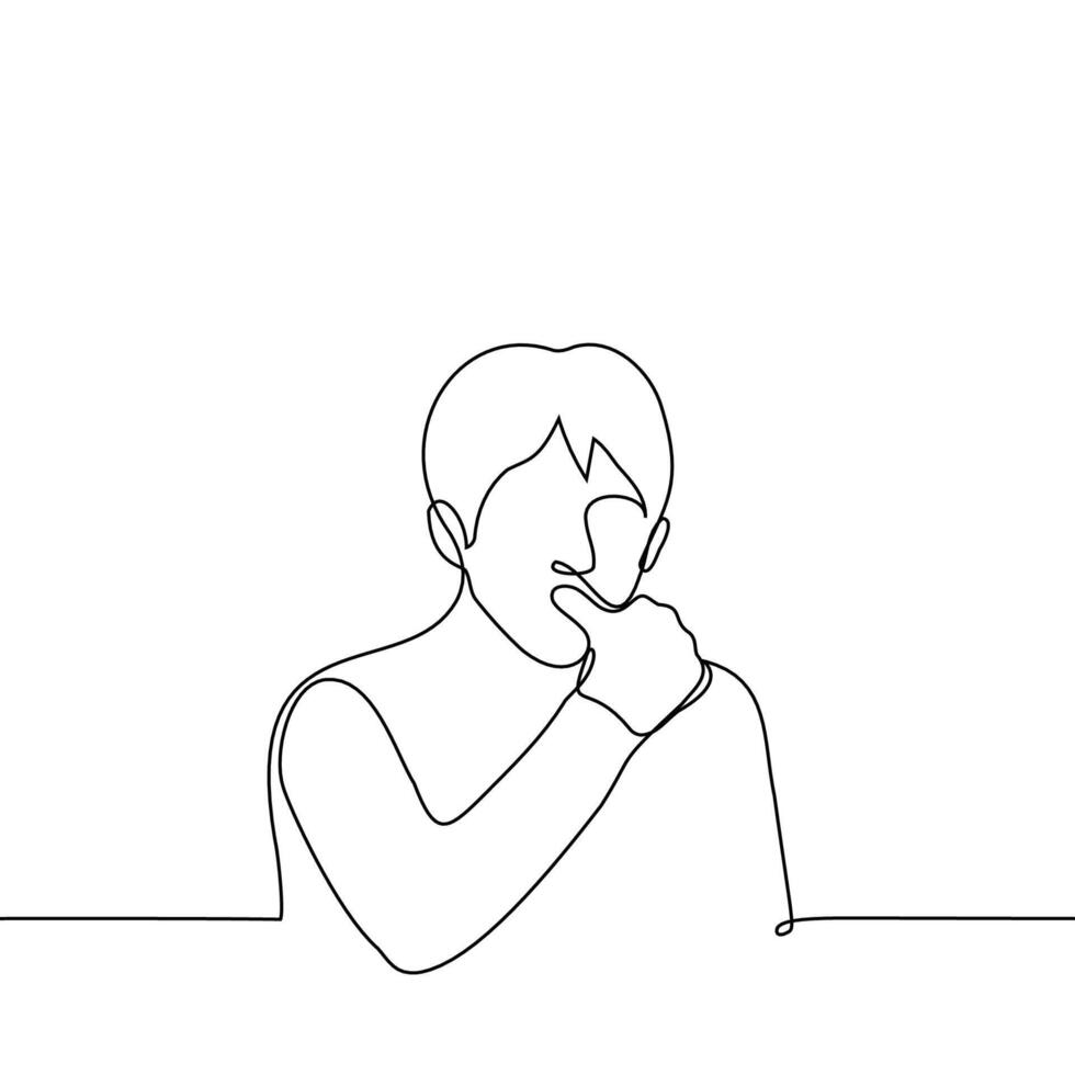 man licks his finger - one line drawing vector. concept of licking fingers after delicious meal, biting fingers from nerves, biting off hangnail or splinter vector