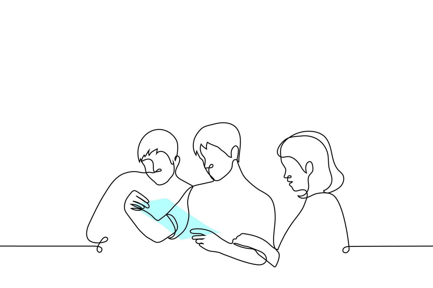 family reading a letter - one line drawing vector. concept an applicant with parents reads a letter with a response from a university or institute vector