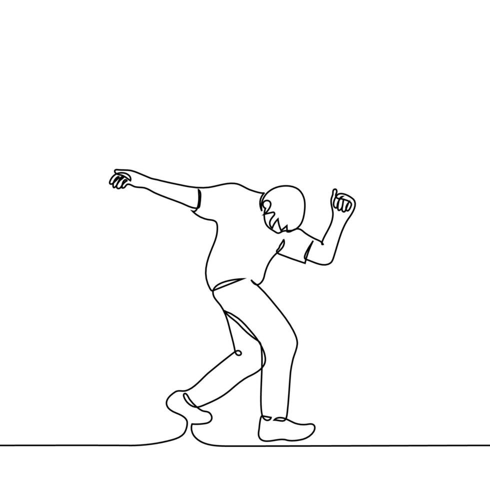man dancing while walking - one line drawing vector. concept of celebration, joy, triumph, delight, admiration, anticipation, win, exciting vector