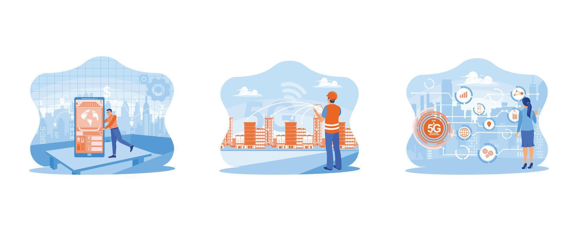Telecommunication and internet in smart city concept. Internet network connected in a smart city. 5G wireless digital connection and future internet. vector