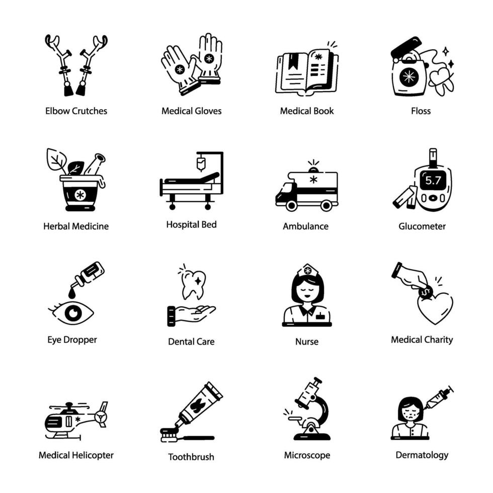 Collection of Linear Style Emergency Aid Icons vector