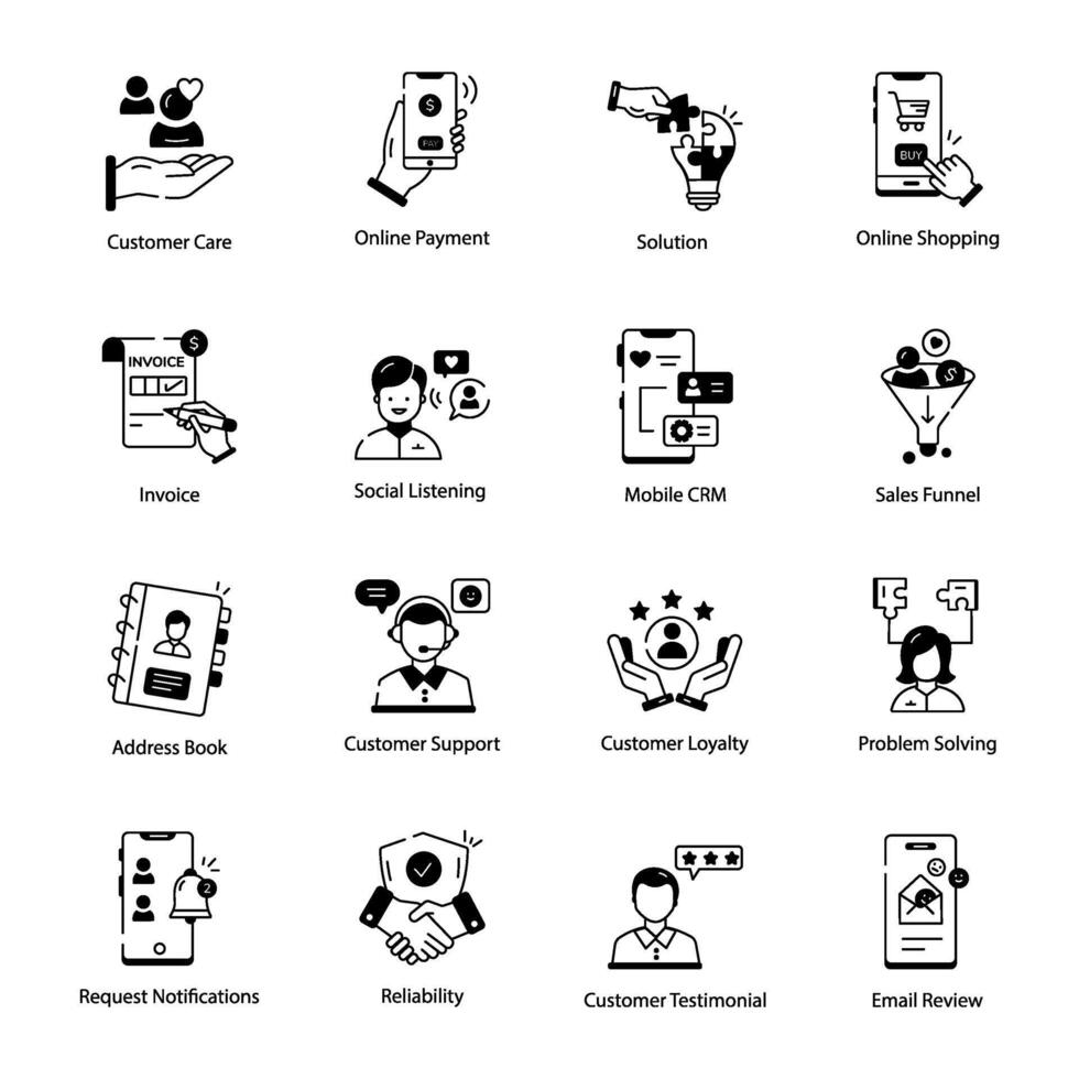 Set of 16 Linear CRM Icons vector