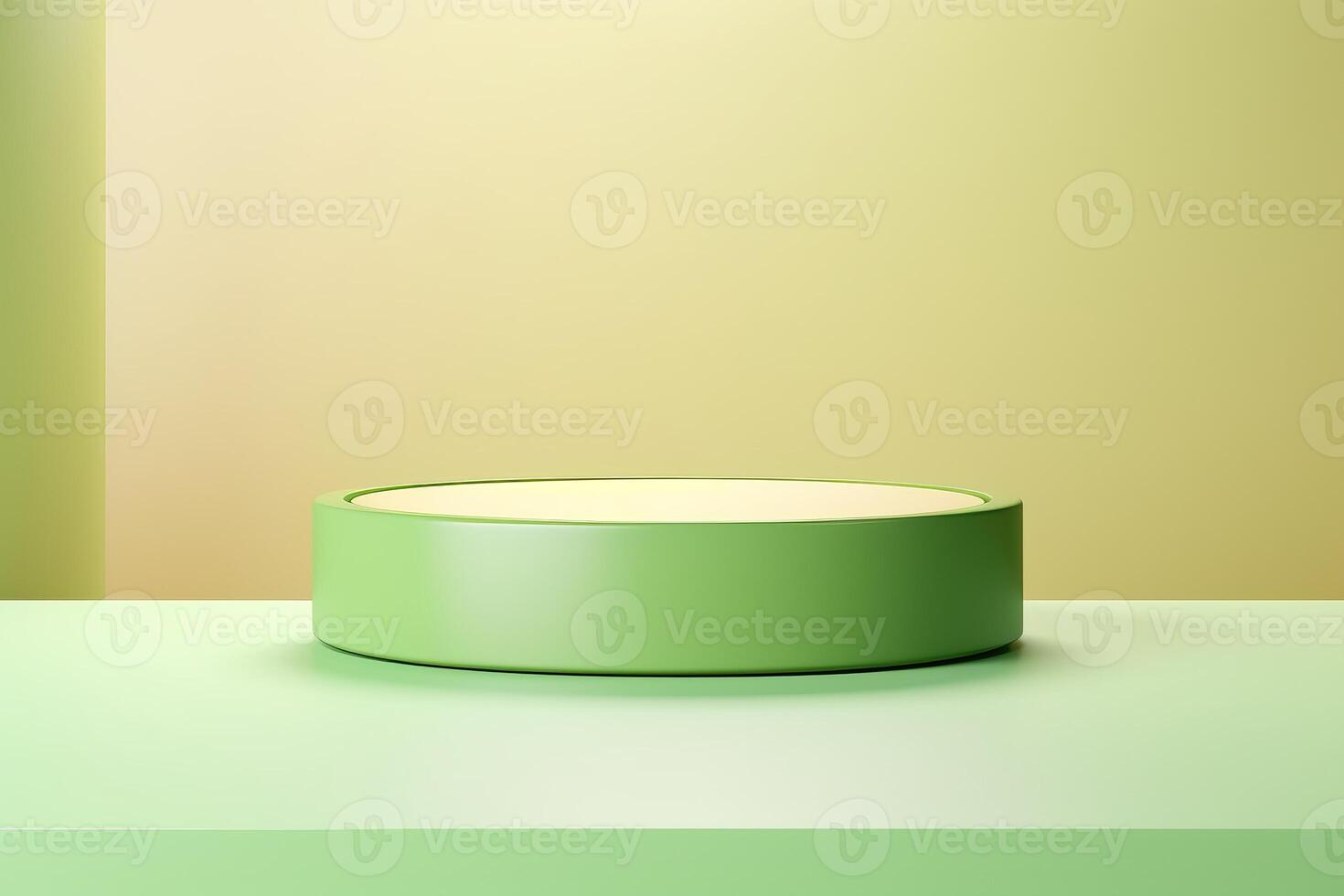 AI generated Abstract green cylinder podium with pastel backdrop. photo