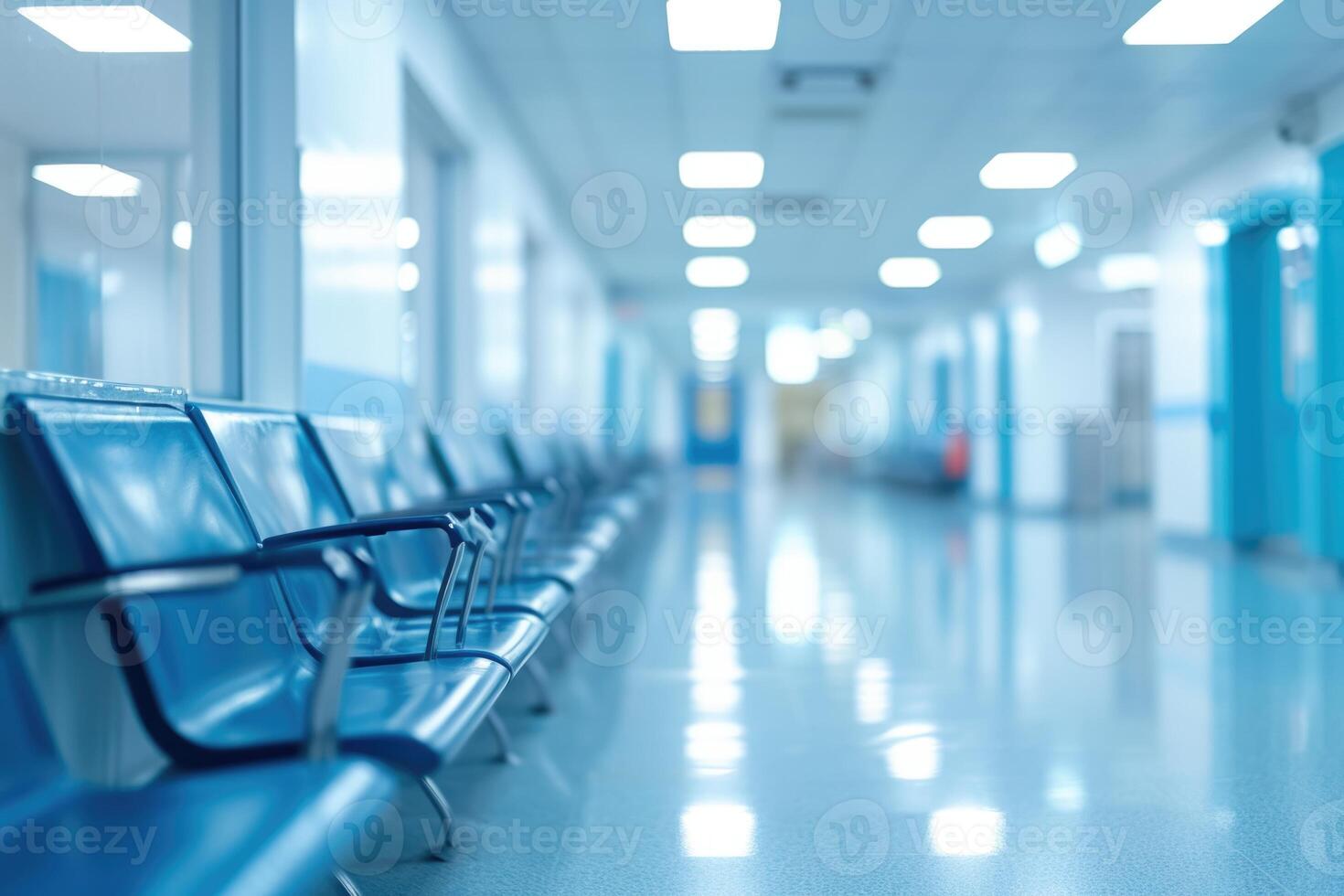 AI generated Blurred abstract background of hospital interior waiting hall photo