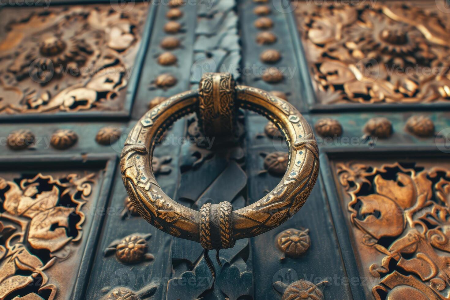 AI generated Islamic door knocker and ornaments at Seville Cathedral. photo