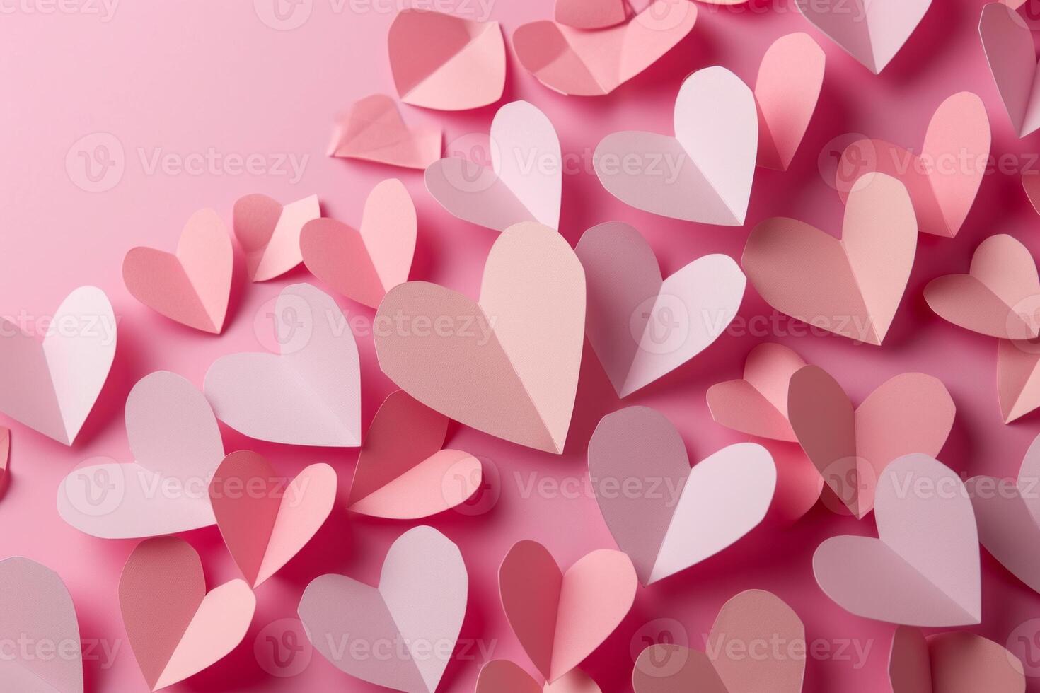 AI generated Paper hearts on pink pastel background Abstract celebration concept photo