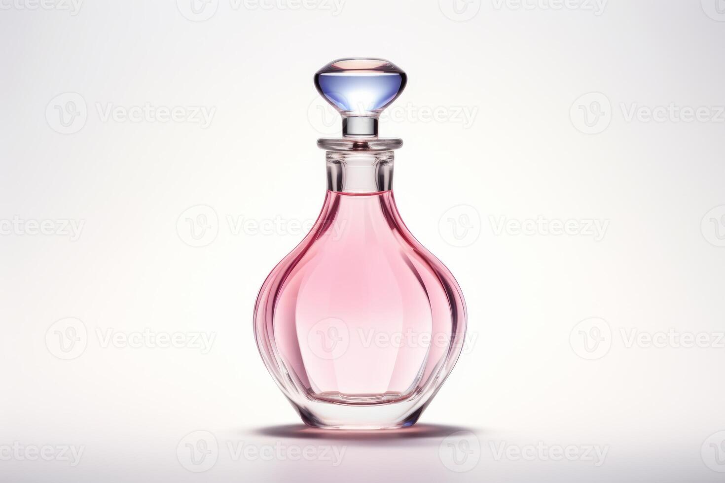 AI generated Delicate pink glass perfume bottle on white background photo