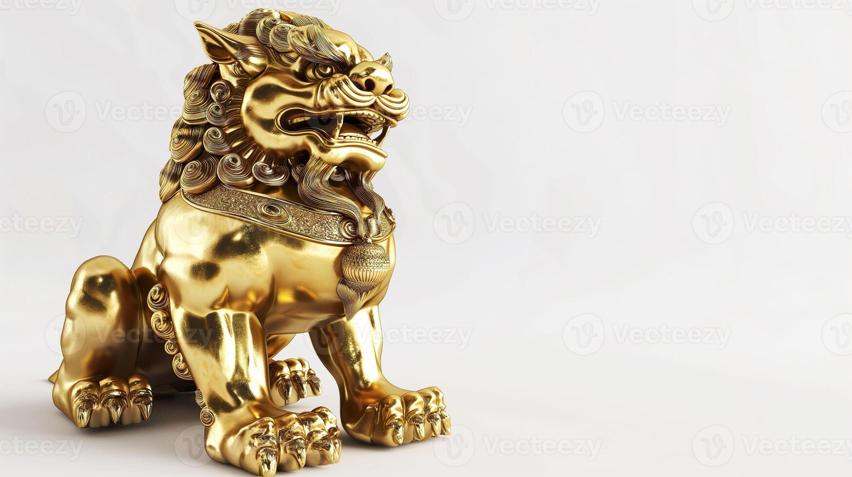 AI generated Chinese Gold Lion Statue, Symbol of Prosperity on White Background photo