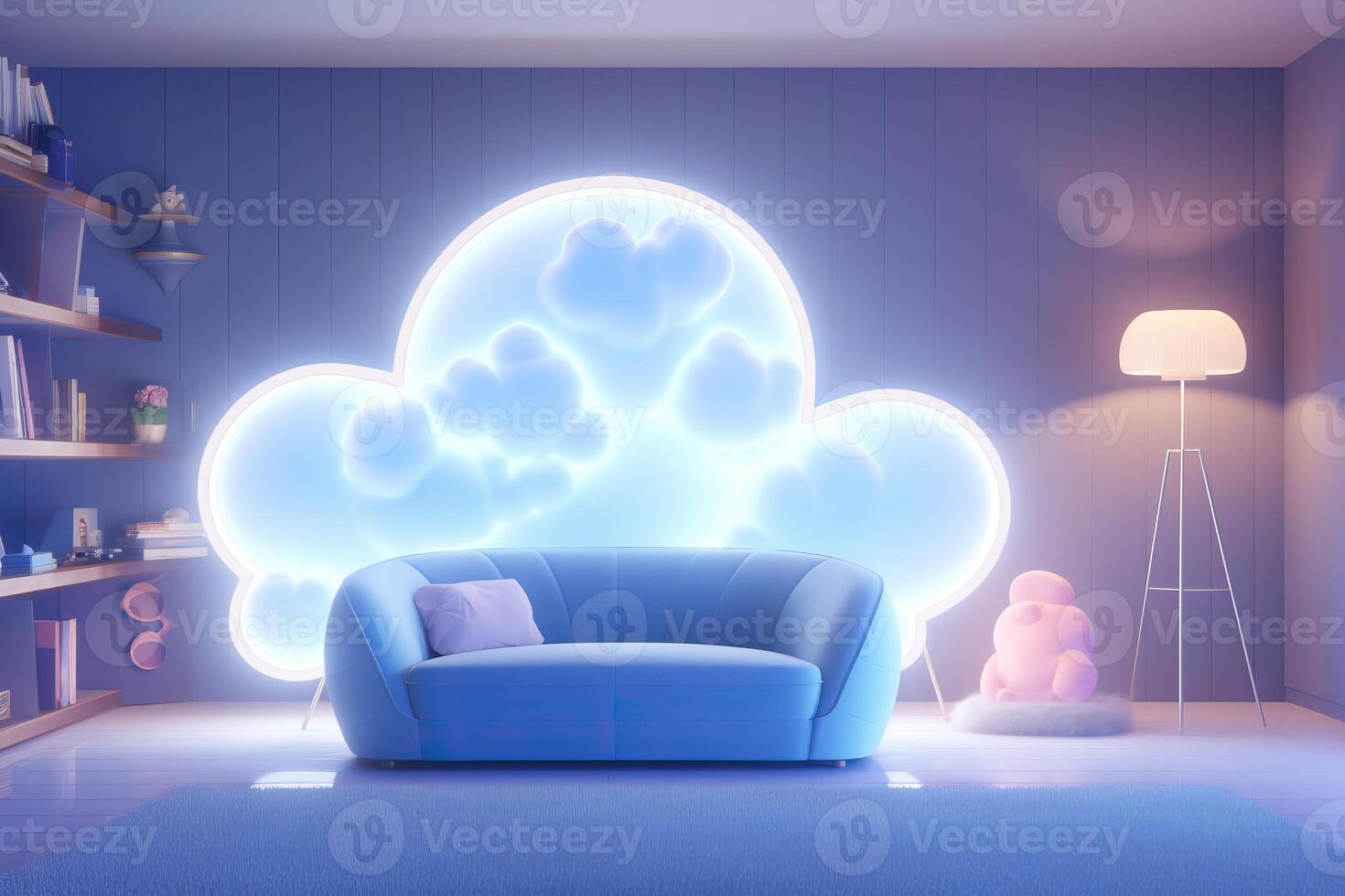 AI generated LED lights shaped like blue clouds photo