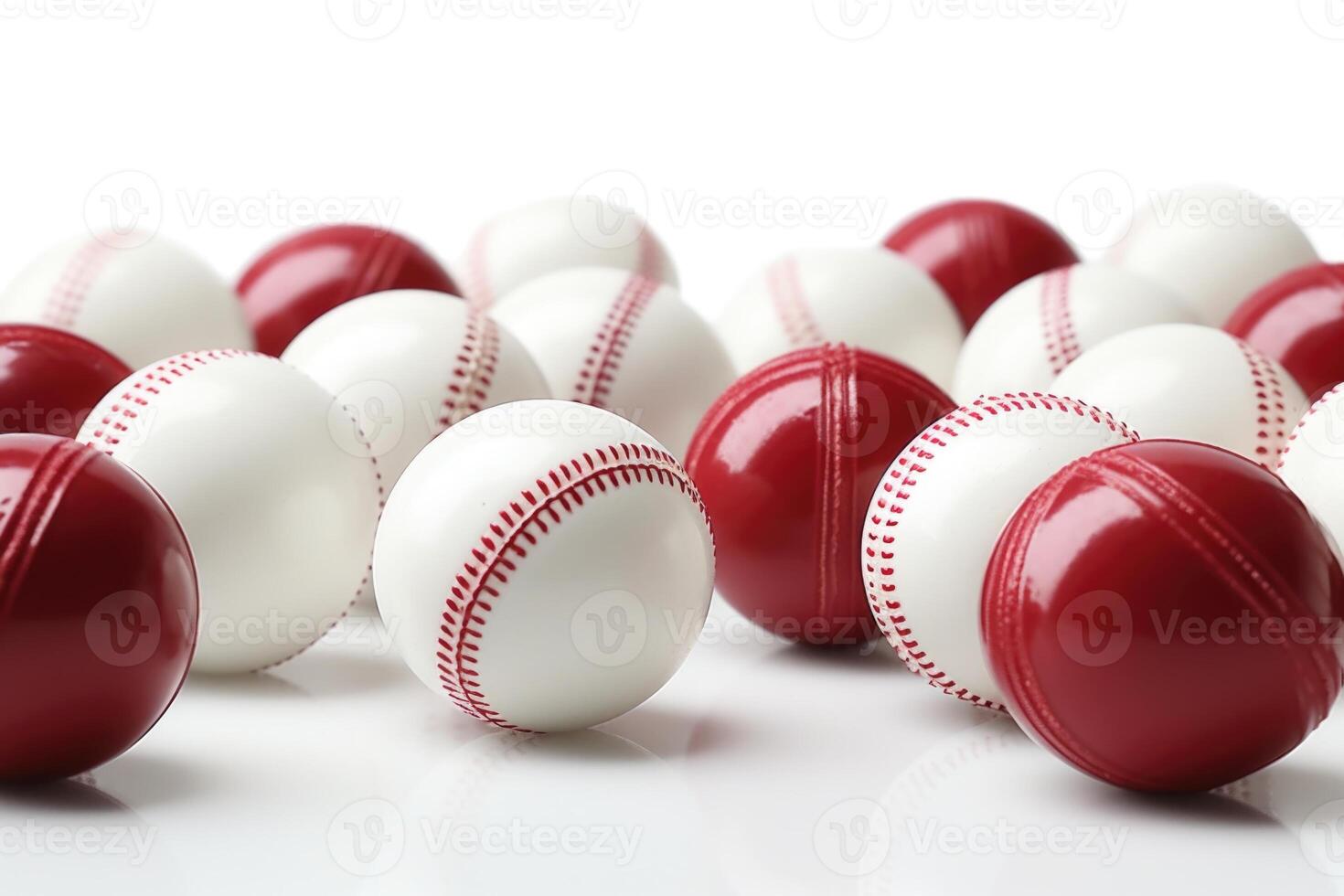 AI generated Isolated cricket balls red and white. photo