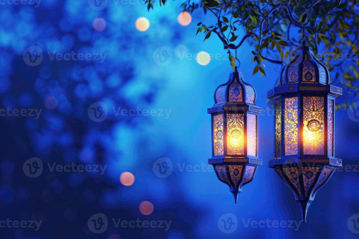 AI generated ramadan kareem islamic background blue photo