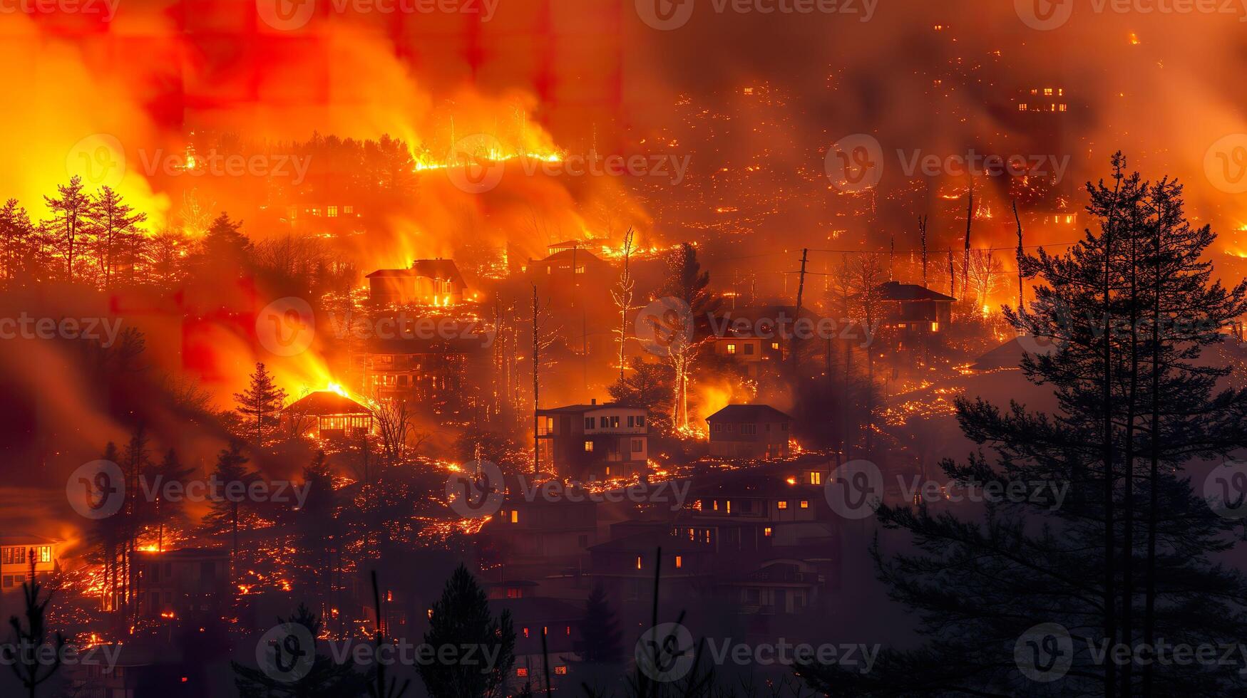 AI generated Climate Change Crisis, Wildfire Engulfs Town in Devastating Flames photo