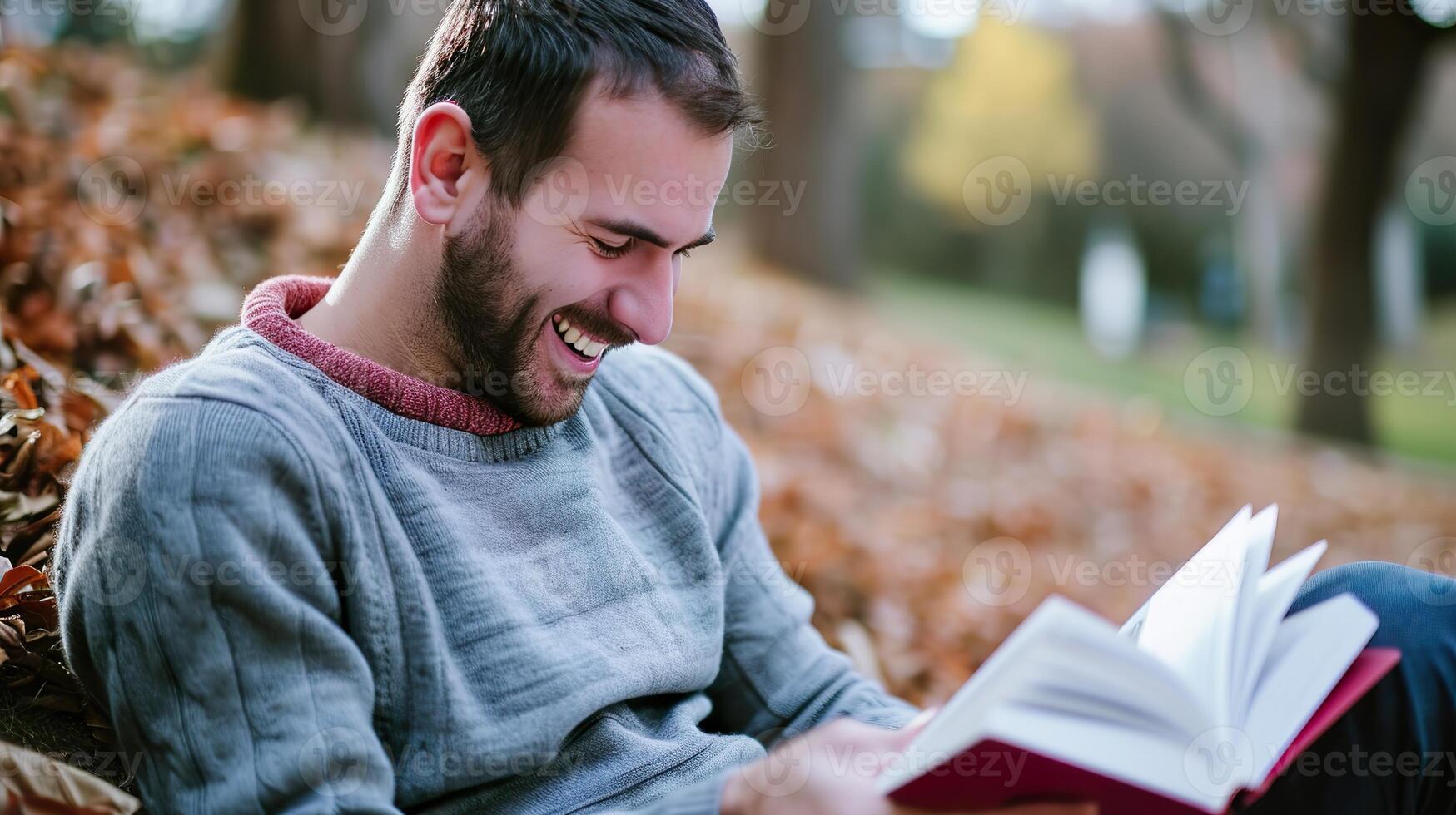 AI generated Happy Man Reading a Book, Leisure and Contentment photo